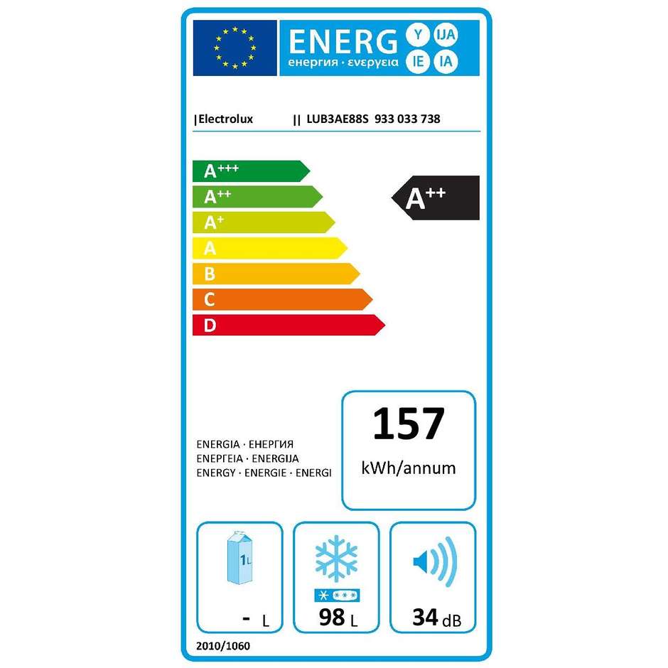 Electrolux LUB3AE88S Congelatore Verticale da Incasso Sottotop 98 Litri Low Frost 4 Cassetti Classe E Bianco