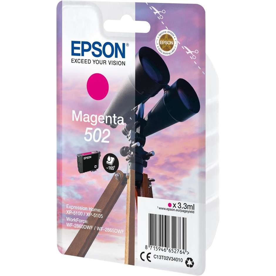Epson 502 cartuccia magenta originale da 3,3 ml, resa standard