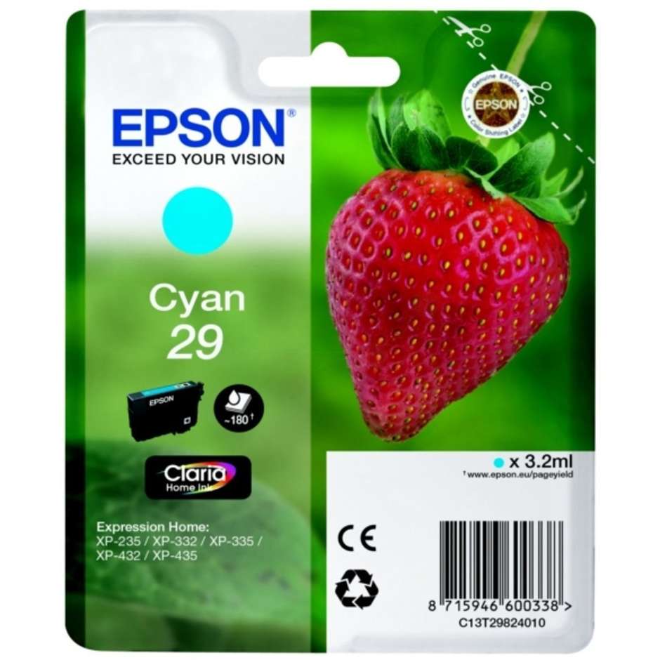 EPSON C13T29824020 Cartuccia Inchiostro Originale Ciano Resa 180 Pagine per Epson Expression Home XP-235/332/335/432/435