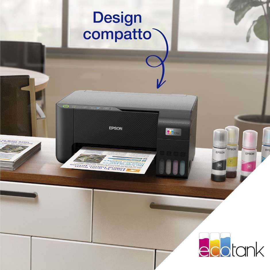 Epson EcoTank ET-2860 (C11CJ67428) Stampante Multifunzione Inkjet 3-in-1 A4 a Serbatoi Ricaricabili Wi-Fi e Wi-Fi Direct Senza Cartucce Testina Micro Piezo Heat-Free Nero
