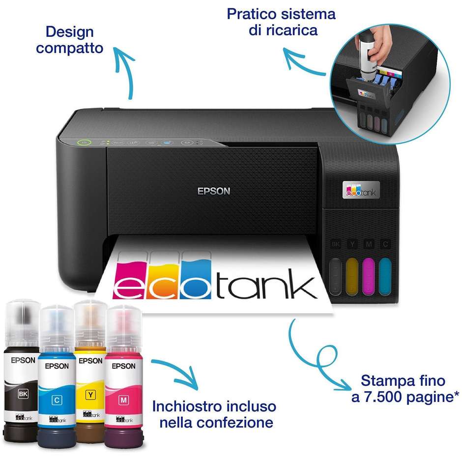 Epson EcoTank ET-2860 Stampante Ad inchiostro Multifunzione 3in1 Wi-Fi Formato A4 Colore Nero