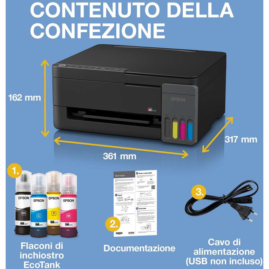 Epson EcoTank ET-2910 multifunzione A4 a colori con serbatoi ricaricabili, Wi-Fi e USB