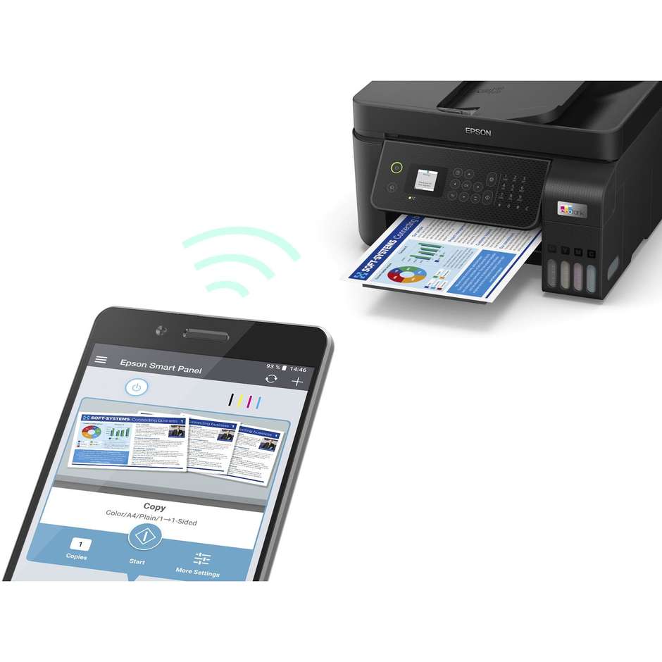 Epson EcoTank ET-4800 (C11CJ65402) Stampante Multifunzione Inkjet 4-in-1 A4 a Serbatoi Ricaricabili ADF 30 Fogli Display a Colori Wi-Fi Ethernet Fax Nero