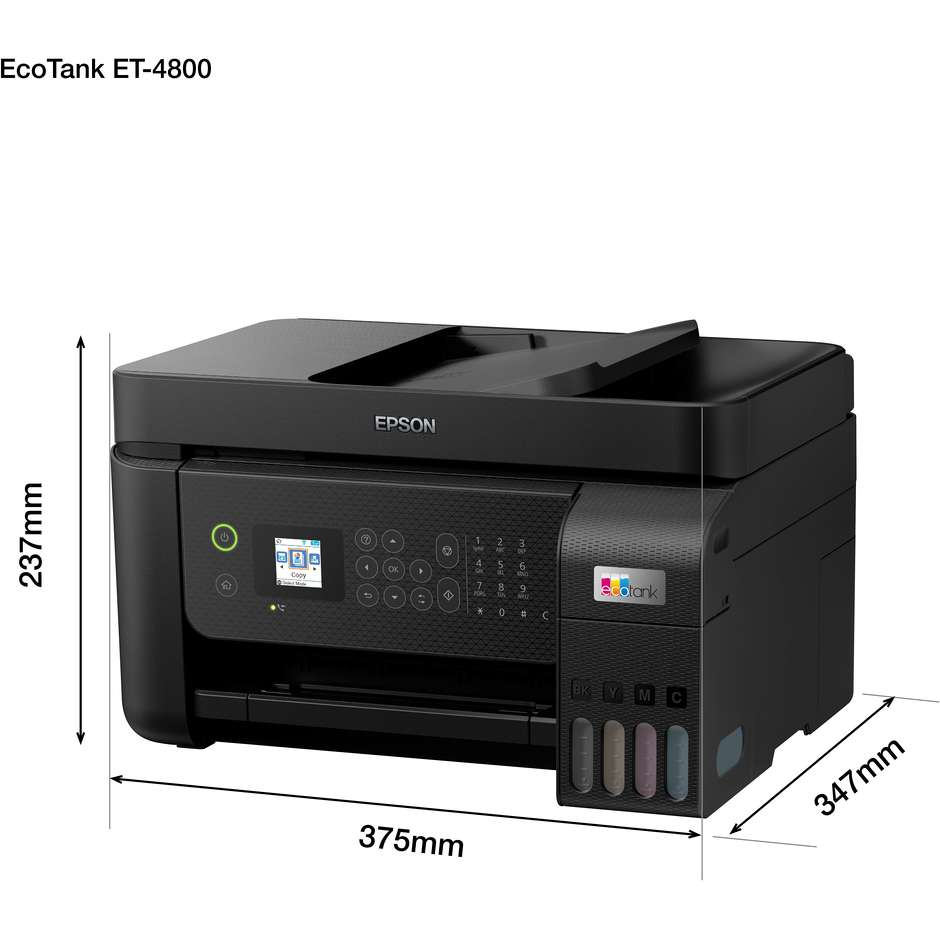 Epson EcoTank ET-4800 Stampante multifunzione inkjet 4-in-1 A4 Wi-FI Colore Nero