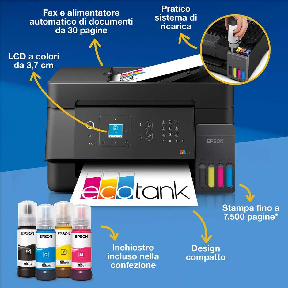 Epson EcoTank ET-4905 multifunzione A4 4-in-1 a colori con ADF, fax, Wi-Fi ed Ethernet