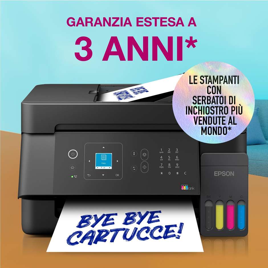 Epson EcoTank ET-4905 multifunzione A4 4-in-1 a colori con ADF, fax, Wi-Fi ed Ethernet