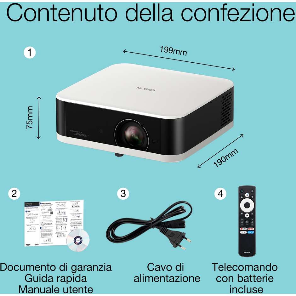 Epson Lifestudio Pop EF-61W Proiettore Full HD 700 lumen Google TV bianco diamante