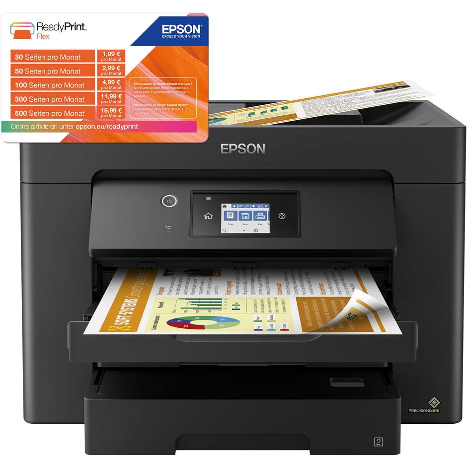 Epson WorkForce WF-7830DTWF Stampante Multifunzione 4-in-1 Inkjet Aziendale Formato A3+ Fronte/Retro Totale ADF 50 Fogli Doppio Cassetto Wi-Fi Ethernet Nero