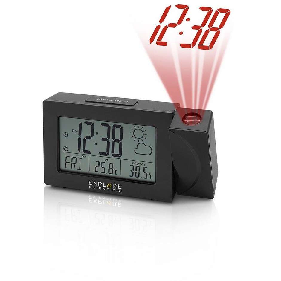 Explore Scientific RPW3008 Sveglia digitale con orologio radiocontrollato temperatura int/est colore nero