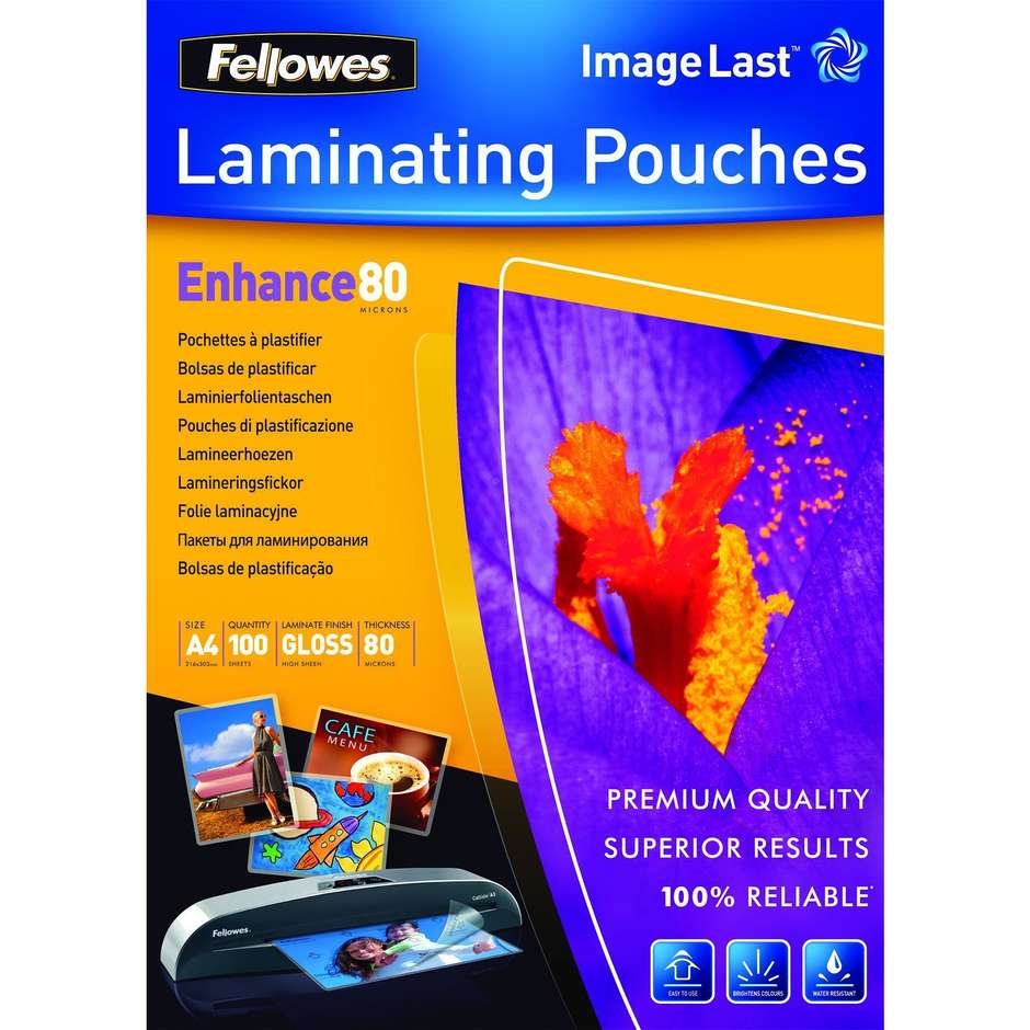 Fellowes ImageLast pouches A4 lucide 80 micron, confezione da 100