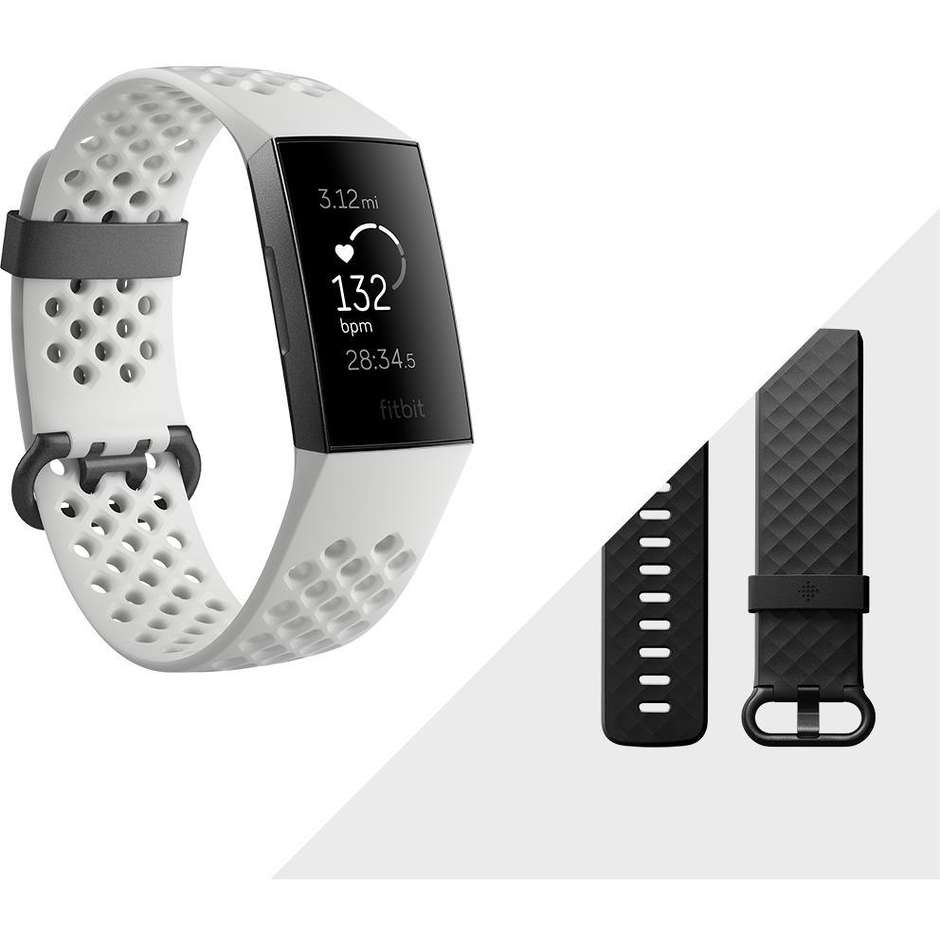 Fitbit Charge 3 Special Edition Fitness Band Display Touchscreen Impermeabile 50m NFC Bianco/Nero (FB410GMWT-EU)