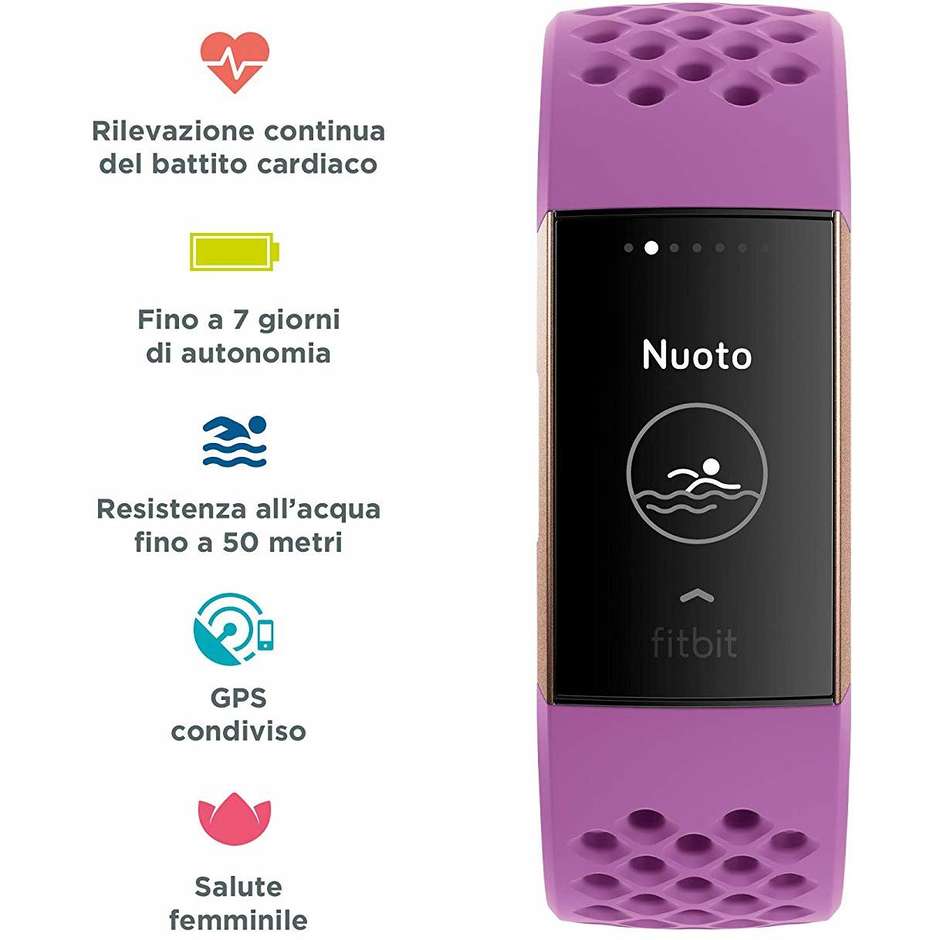Fitbit FB409RGMG-EU Charge 3 Special Edition fitness band touch-screen Bluetooth colore Viola