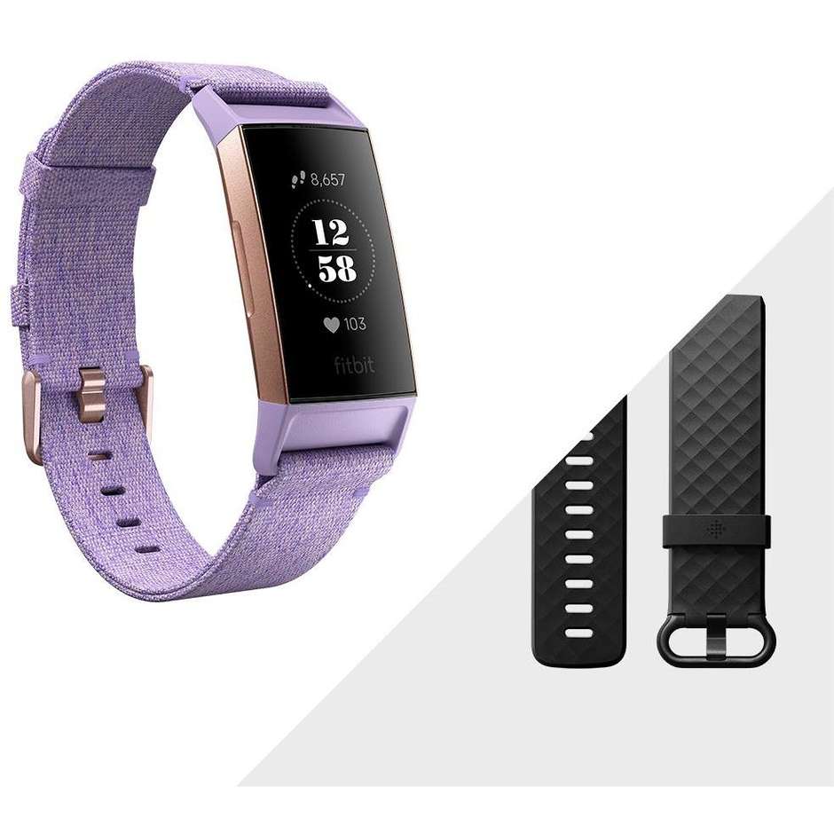 Fitbit FB410RGLV-EU Charge 3 Special Edition fitness band touch-screen Bluetooth NFC colore lavanda/nero