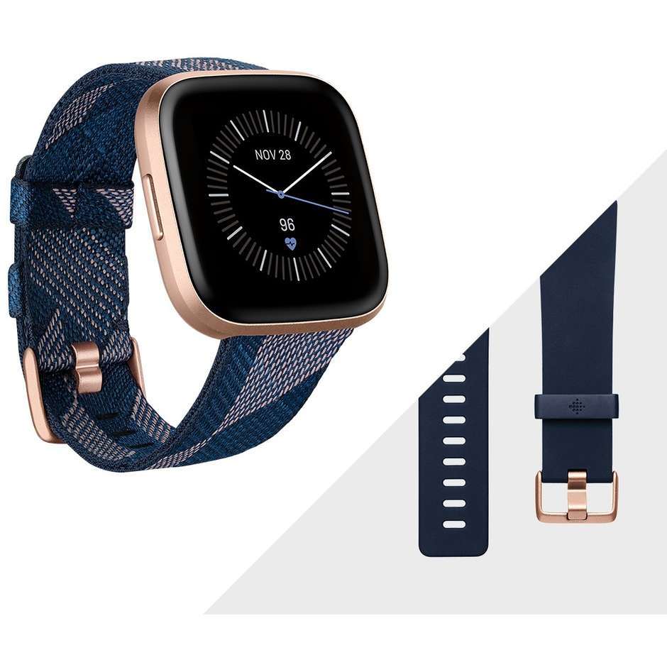 Fitbit FB507RGNV Versa 2 Special Edition Smartwatch display Amoled Wifi NFC tessuto blu marino e rosa