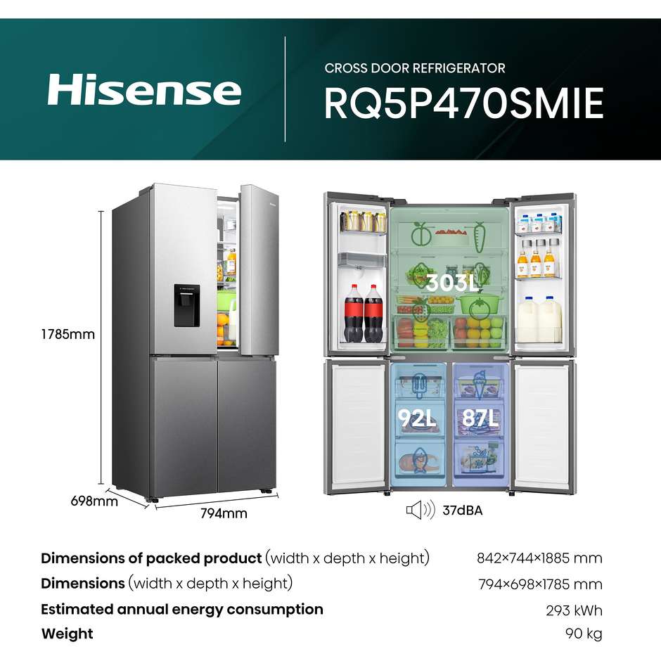 frigo multi4p 484lt h181-l79 nf e inox cl e