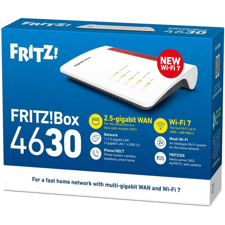 FRITZ!Box 4630 International Router Wi-Fi 7 2.5 GbE Bianco