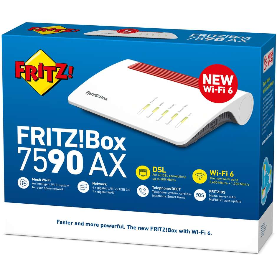 FRITZ!Box 7590 AX Router Wireless Gigabit Ethernet Dual-band (2.4 GHz/5 GHz) Colore Bianco