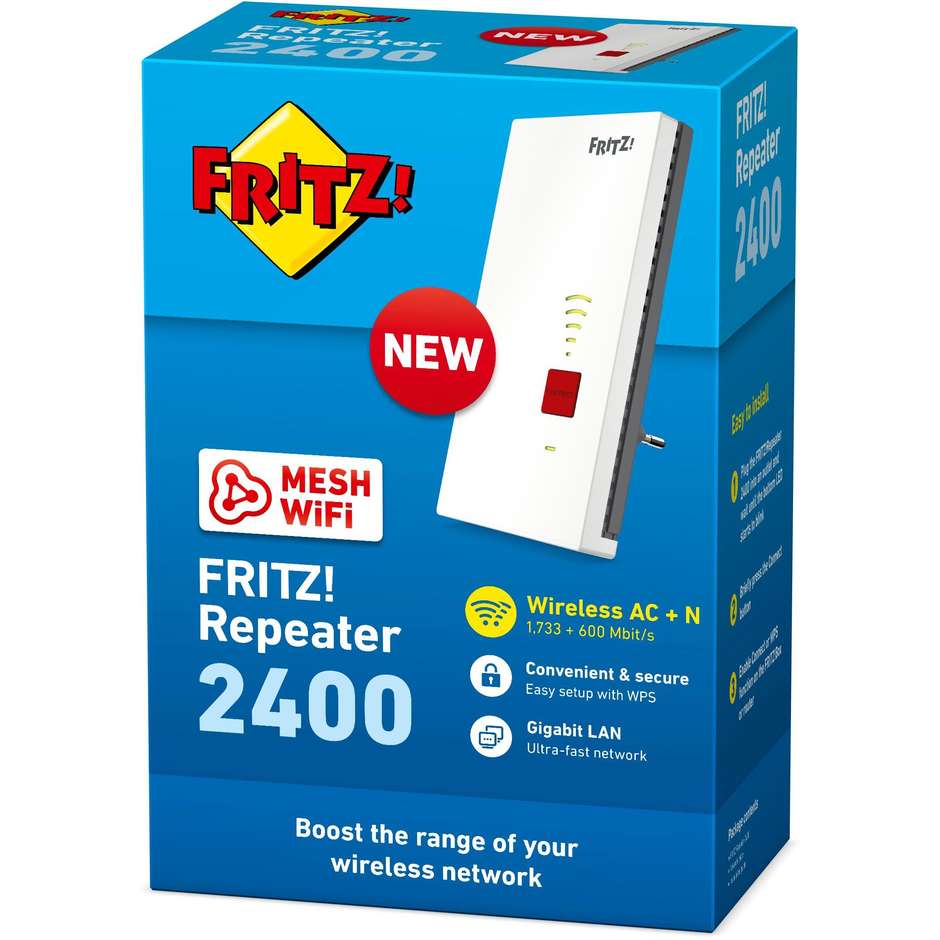 FRITZ!Repeater 2400 ripetitore Mesh Wi-Fi 5 dual-band con porta Gigabit