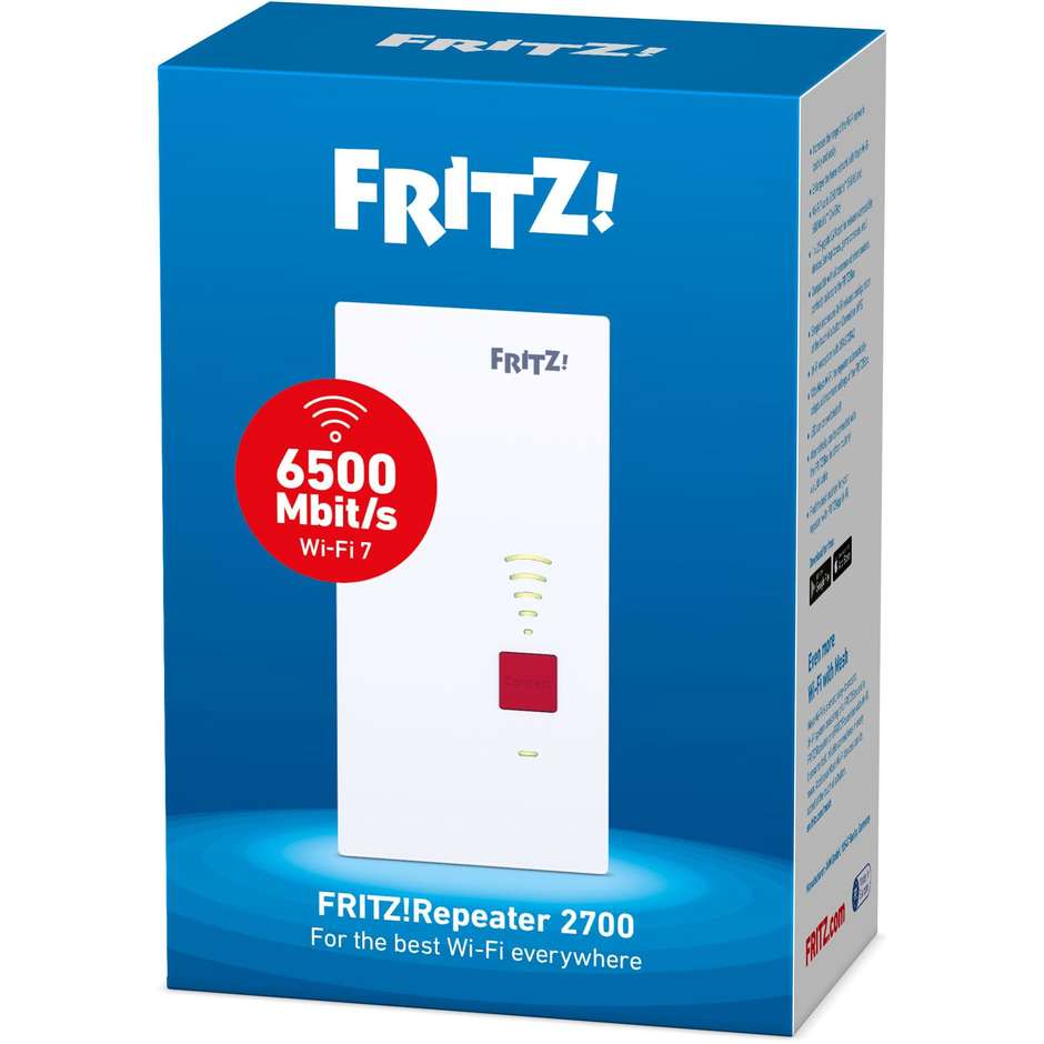 FRITZ!Repeater 2700 International Ripetitore Wi-Fi 7 6500 Mbit/s Bianco