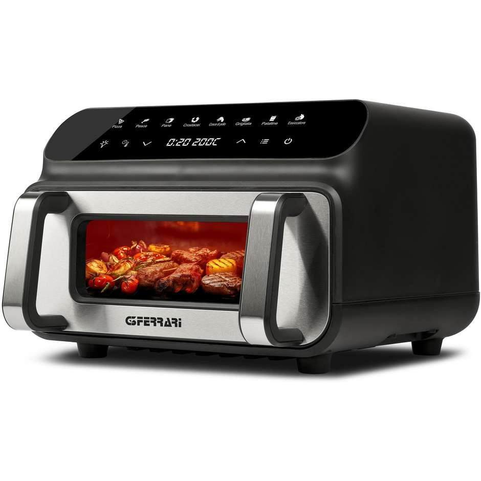 G3Ferrari G10181 Friggisano Grill Friggitrice ad Aria e Barbecue 10 L 2000 W con Finestra Nero e Inox