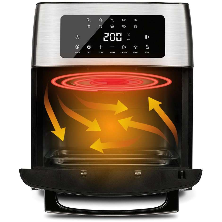 G3Ferrari G10182 Friggisano Visual Forno Friggitrice ad Aria 15 L 1700 W Ampia Finestra e Girarrosto Nero