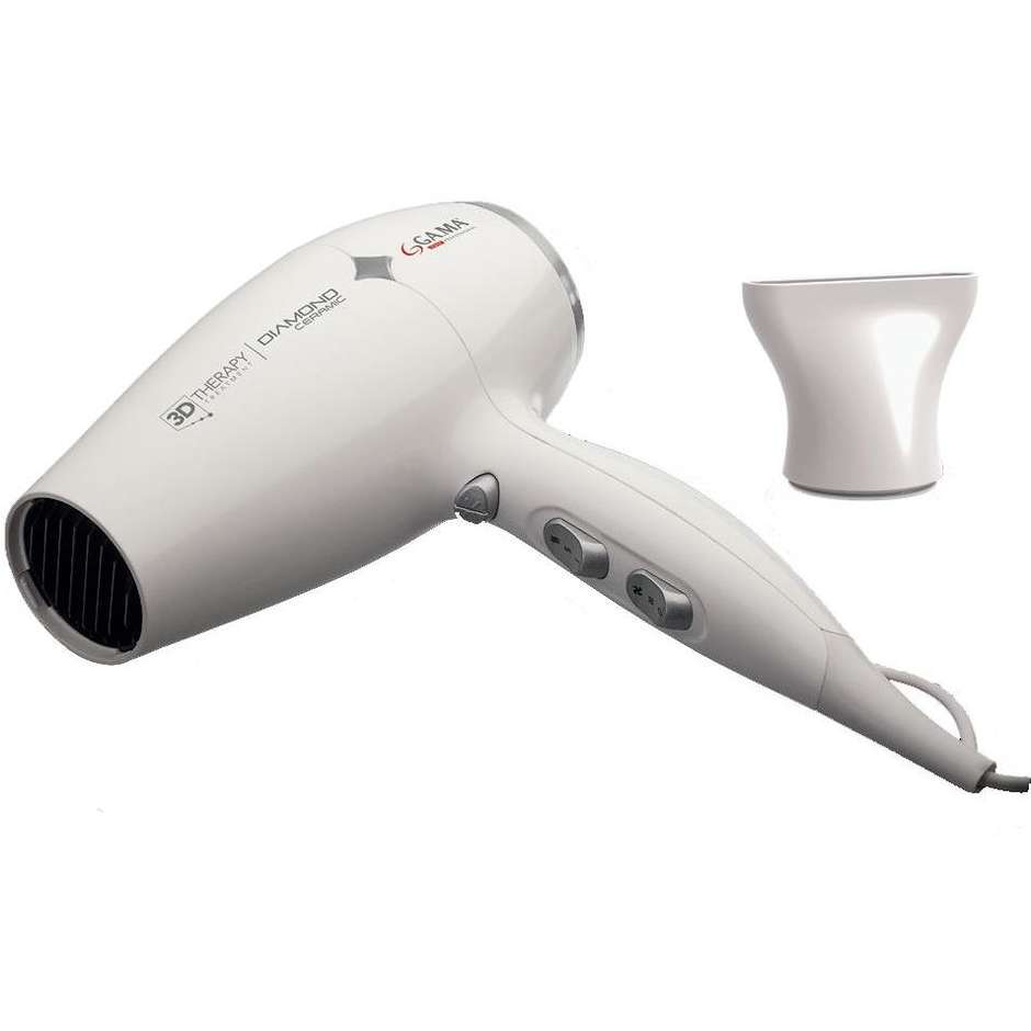 GA.MA Diamond Ceramic Ion GH0302 Asciugacapelli 2300 W con Rivestimento in Ceramica e Ioni Bianco
