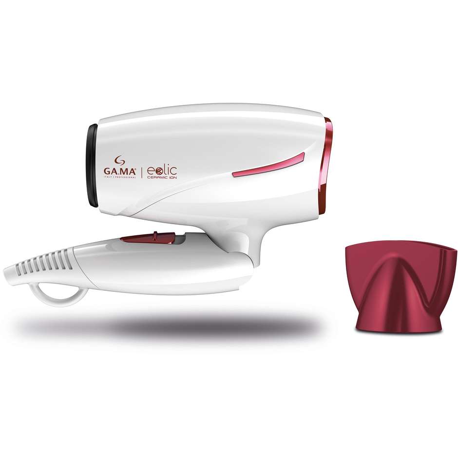 GA.MA Eolic Ceramic Ion GH0205 Phon da Viaggio Pieghevole Bitensione 1600 W Rosso e Bianco
