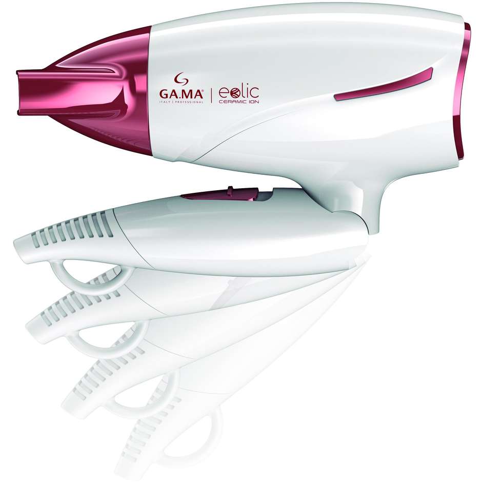 GA.MA Eolic Ceramic Ion GH0205 Phon da Viaggio Pieghevole Bitensione 1600 W Rosso e Bianco