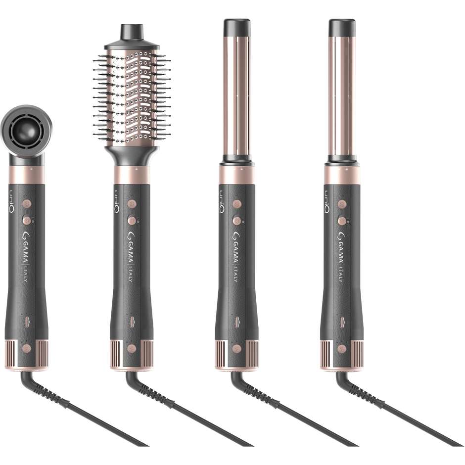 GA.MA UniQ Aura GH0113 Multistyler ad Aria Calda 4 in 1 1500 W con Cilindri Coanda Grigio e Rosa