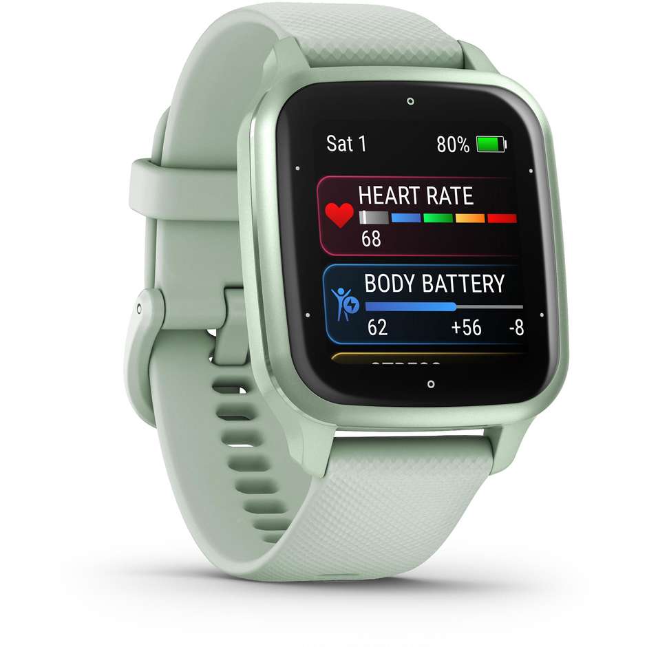 Garmin Venu SQ 2 SmartWatch 40mm AMOLED GPS Wi-Fi colore silver con cinturino verde