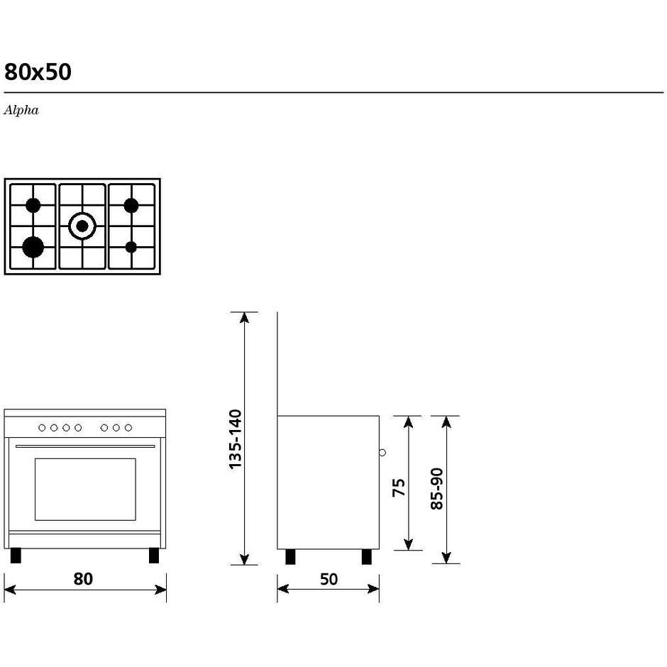 Glem Gas A855GC cucina 80x50 5 fuochi a gas forno a gas con grill elettrico 95 litri classe A colore marrone