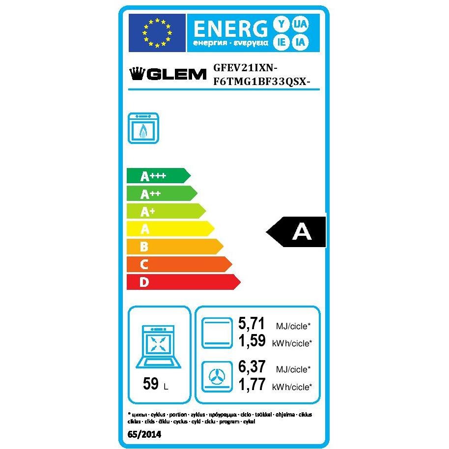 Glem Gas GFEV21IXN forno multifunzione elettrico e a gas ventilato da incasso 59 litri classe A inox