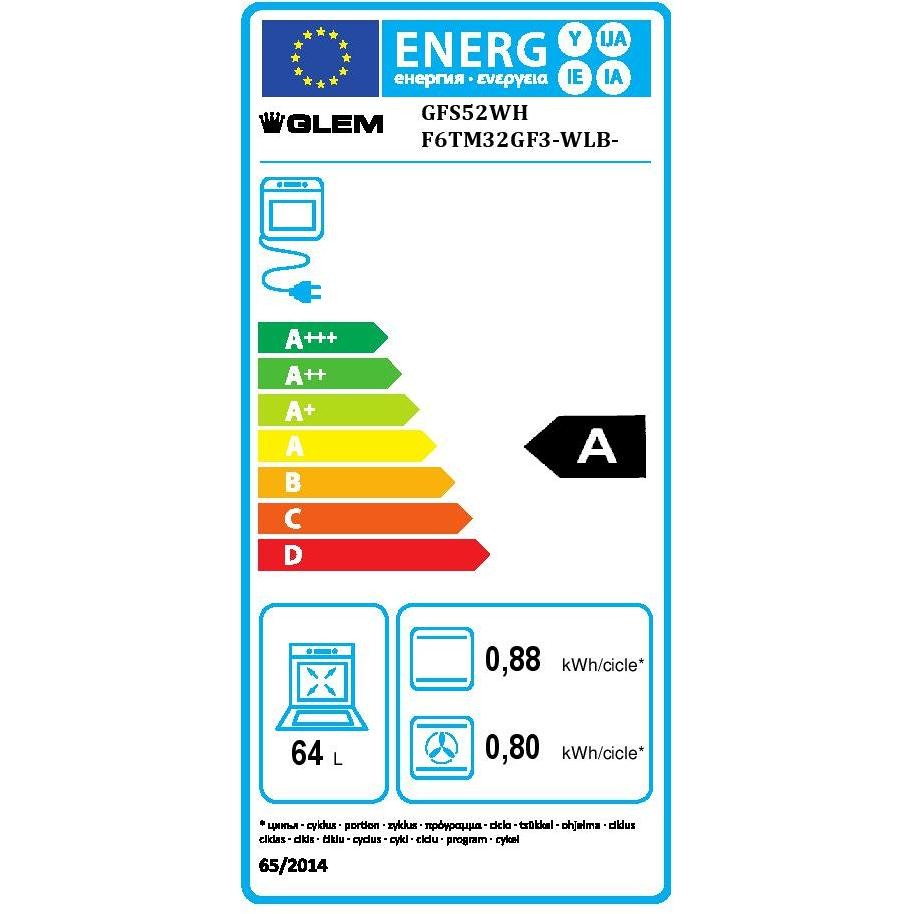 Glem gas GFS52WH forno elettrico multifunzione ventilato da incasso 64 litri classe A colore bianco