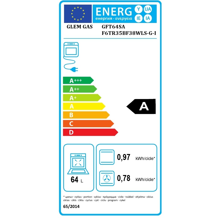 GLEM GAS GFT64SA Forno da Incasso Multifunzione 64 L Classe A Multilivello Sabbia