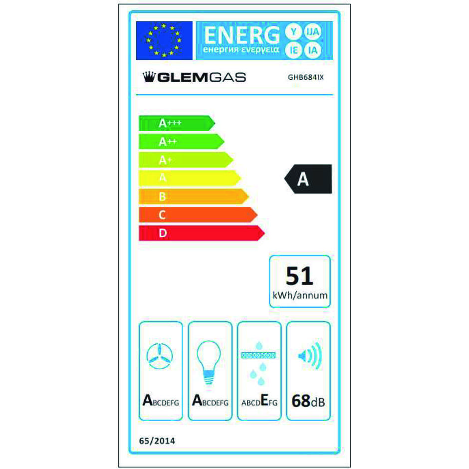 GLEM GAS GHB684IX Cappa Aspirante a Parete 60 cm 650 m³/h Classe A Acciaio Inox