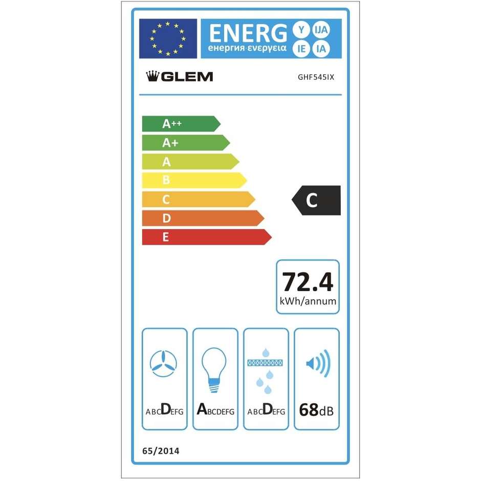 Glem Gas GHF545IX Gruppo Incasso Scomparsa Totale Pensile 52 cm Portata 500 m³/h con Booster Inox Display LED