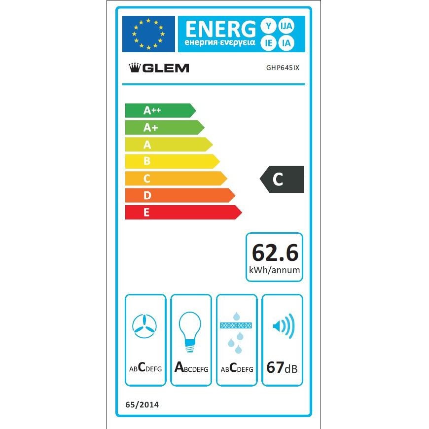 Glem Gas GHP645IX cappa a parete da 60 cm, 498 m³/h e illuminazione LED