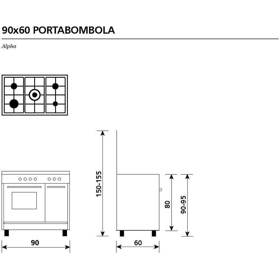 Glem Gas Serie Antares AR965MI6 Cucina 90x60 cm 5 Fuochi Gas con Bruciatore Tripla Corona 3,8 kW Forno Elettrico Multifunzione 64 L Classe A Inox