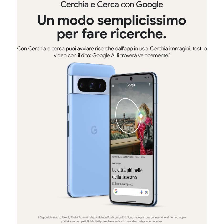 Google Pixel 8 Pro Smartphone 5G 6.7" OLED Ram 12 GB Memoria 128 GB Android Colore Azzurro cielo