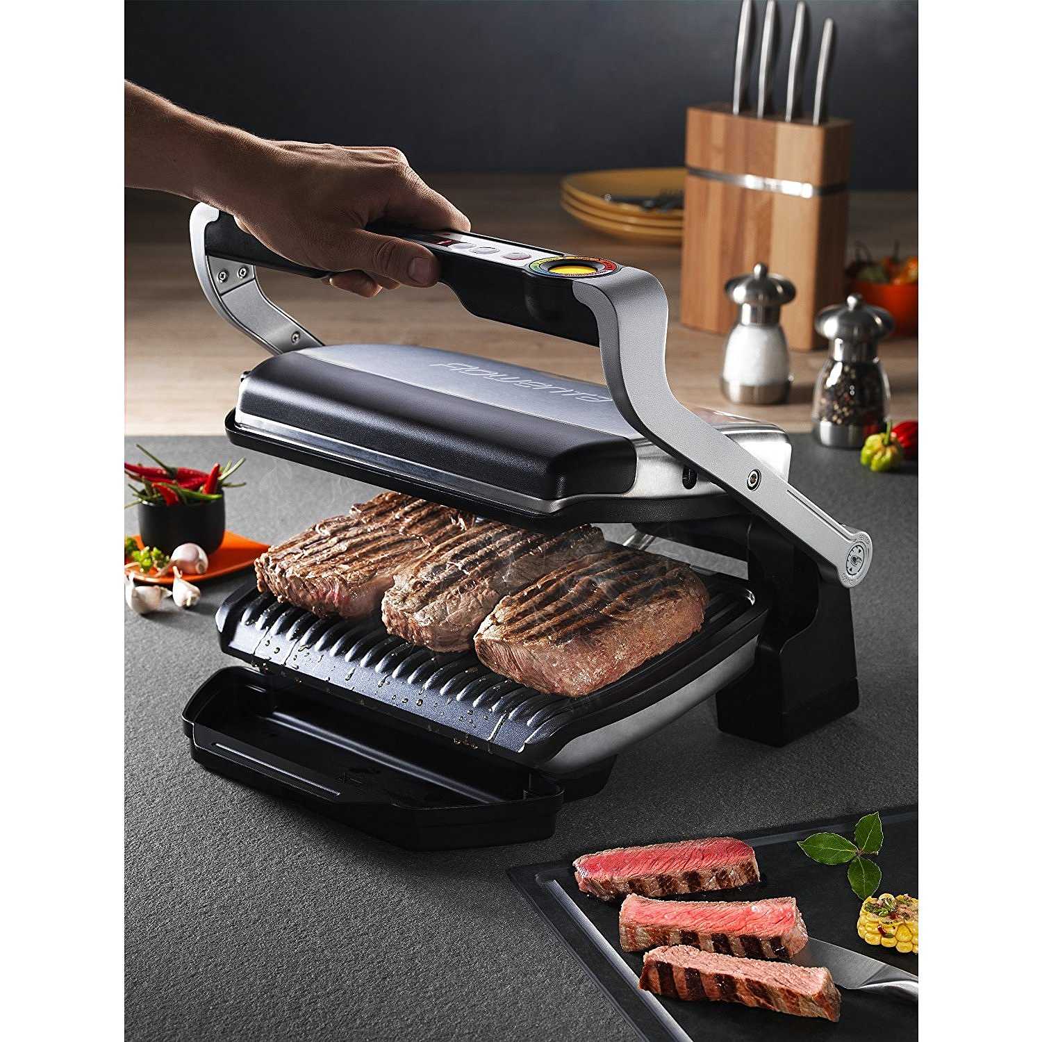 gr702d rowenta bistecchiera optigrill 2000w 6 programmi piastra  antiaderente - Cottura grill bistecchiere - ClickForShop