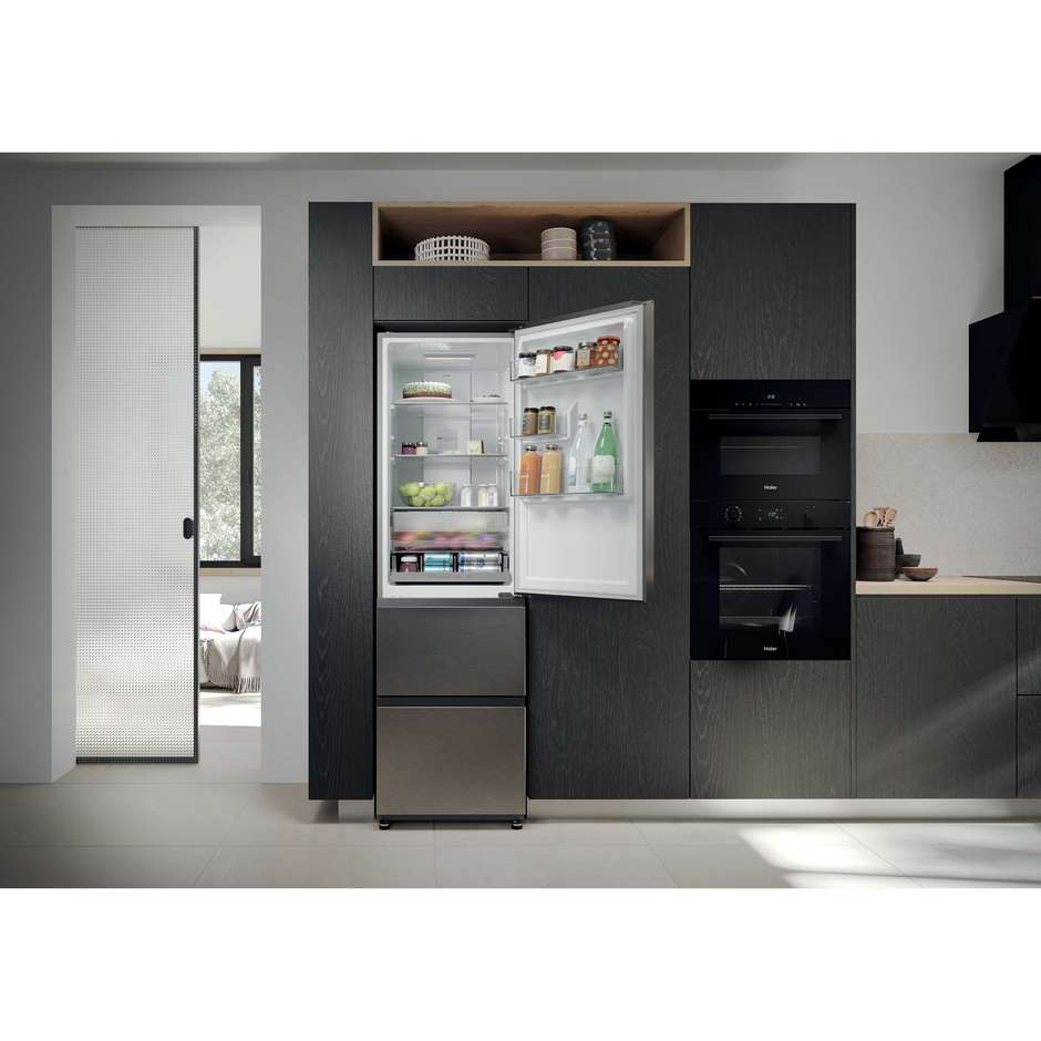 Haier 3D 60 Serie 3 HTR3518ENMX Frigorifero Combinato 3 Porte Cassetti Diretti Easy Access 303 L Inox