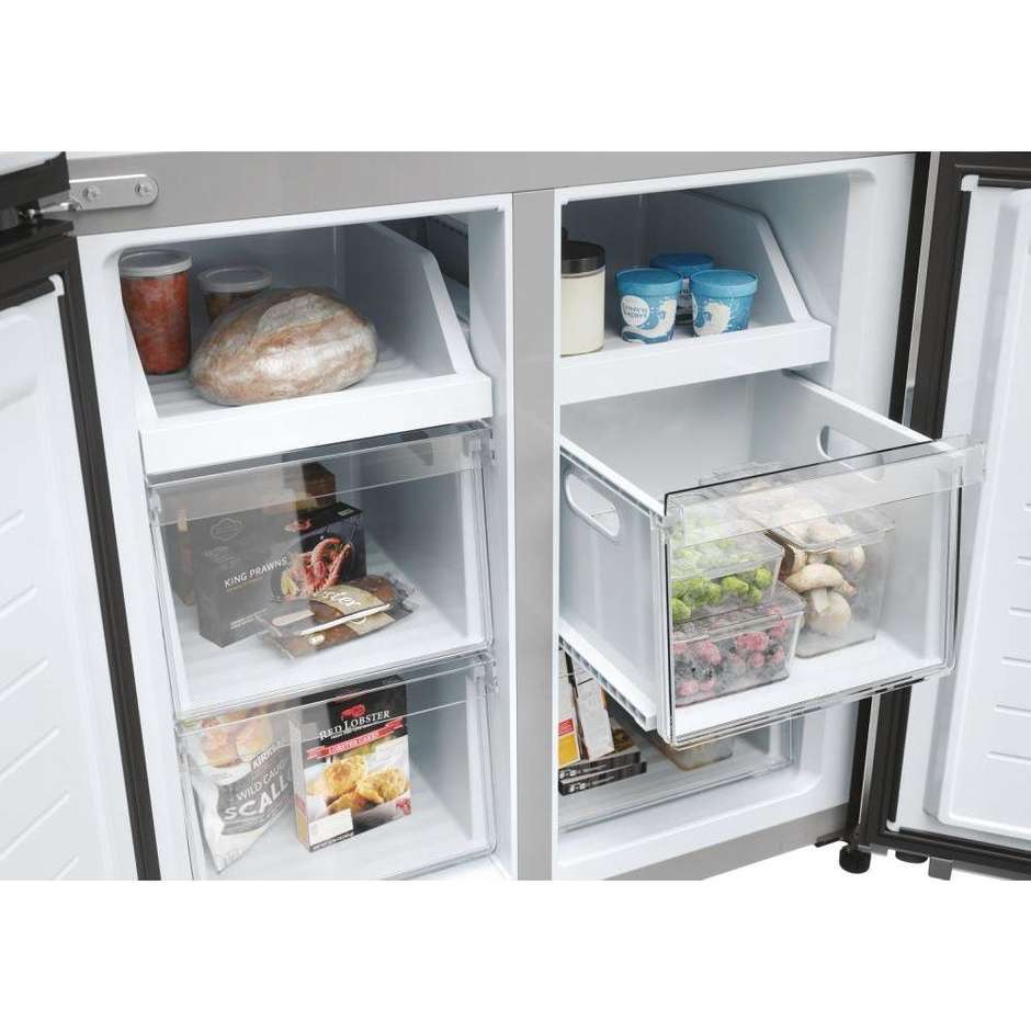 Haier HCR3818ENMM Frigorifero Side by side Capacita 467 Lt Classe E Colore Platino, Acciaio inox