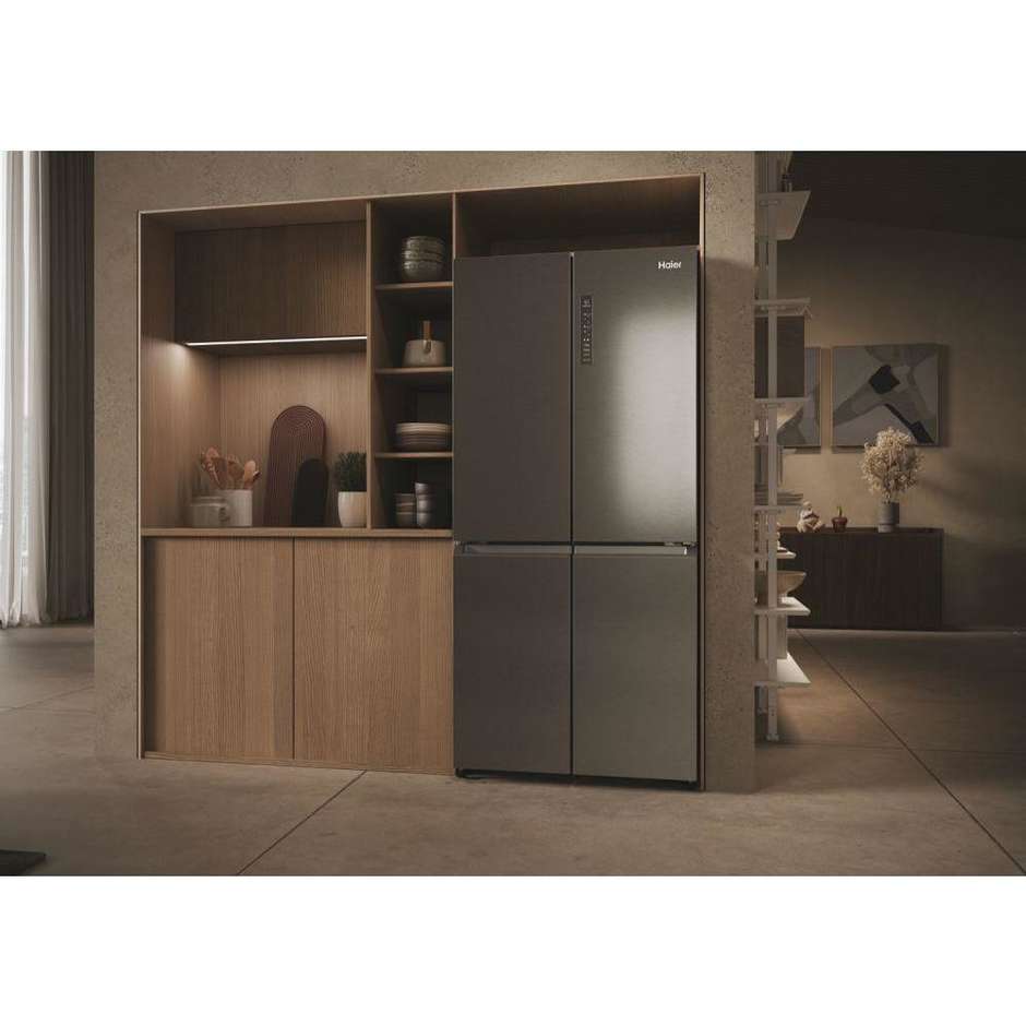 Haier HCR3818ENMM Frigorifero Side by side Capacita 467 Lt Classe E Colore Platino, Acciaio inox