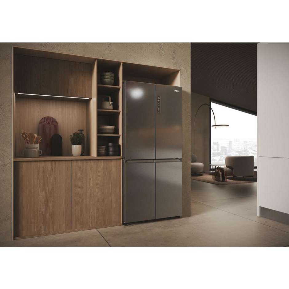 Haier HCR3818ENMM Frigorifero Side by side Capacita 467 Lt Classe E Colore Platino, Acciaio inox