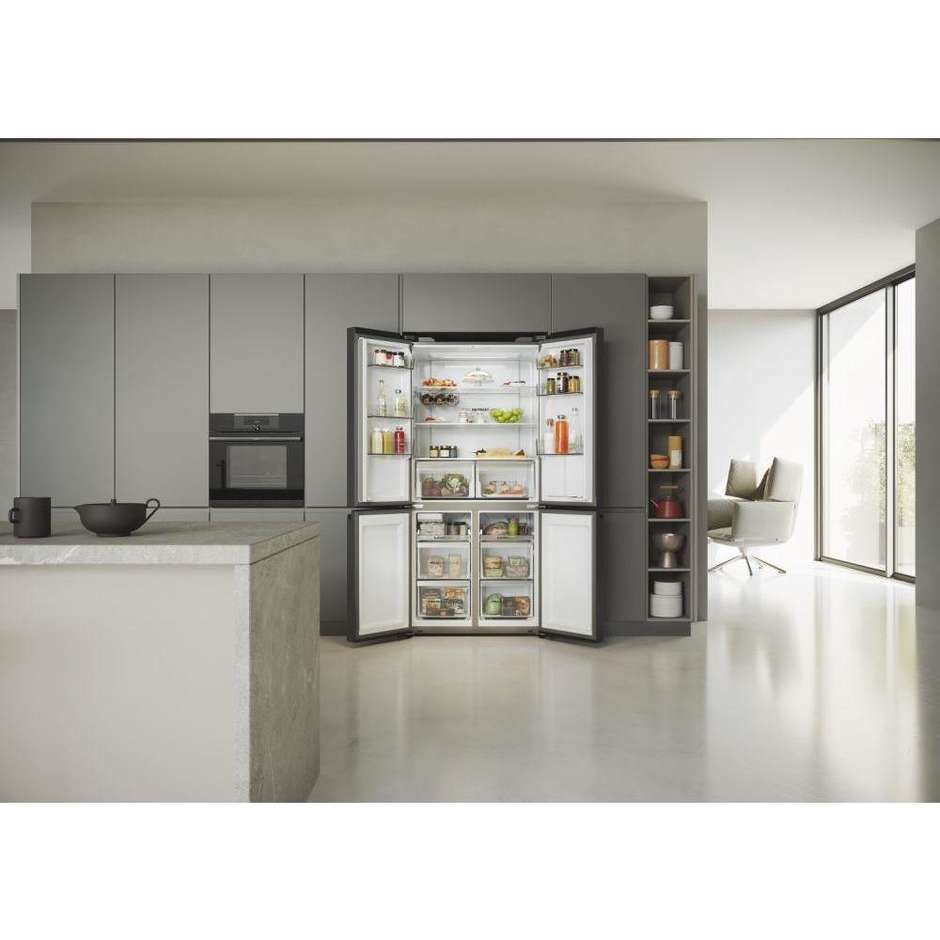 Haier HCR5919EHMB frigorifero 4 porte No Frost 528 L, dispenser acqua, classe E, nero