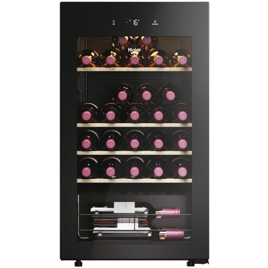 Haier Wine Bank 50 Serie 3 HWS34GGH1 Cantinetta Vino 34 Bottiglie Ripiani in Legno Nero