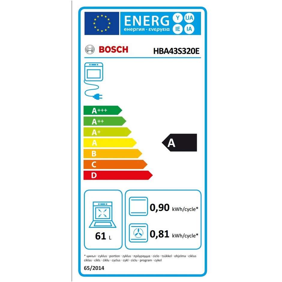 HBA43S320E Bosch forno da incasso 61L vetro bianco Classe A ventilato Serie 6