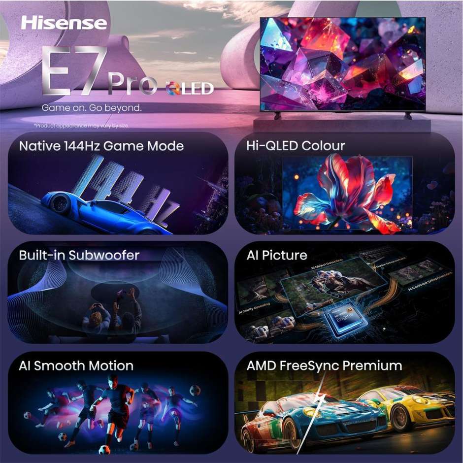 Hisense 100E7S PRO TV 100" 4K QLED 144 Hz Smart TV Nero