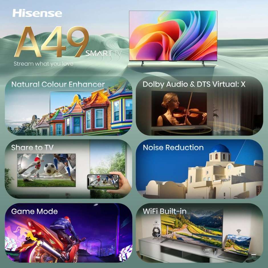 Hisense 32A49S Smart TV 32 HD HDR Wi-Fi VIDAA Nero