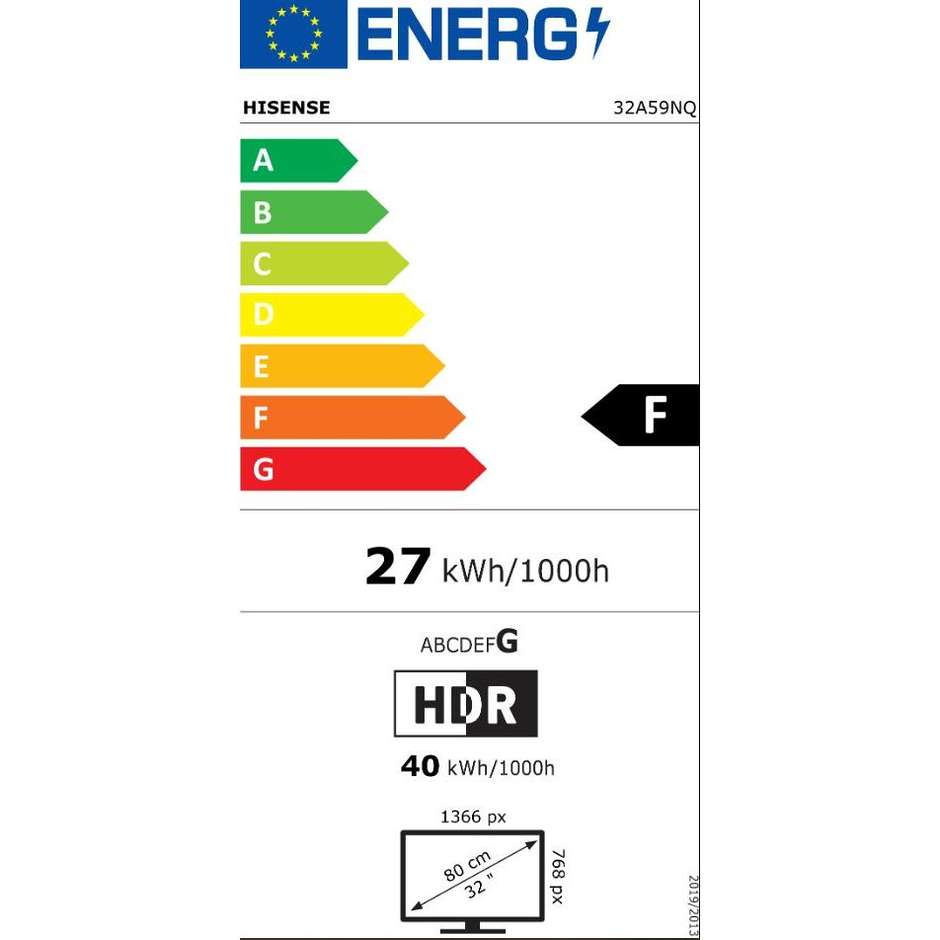 Hisense 32A59NQ TV QLED 32" Full HD Smart TV Wi-Fi Classe F Colore Nero